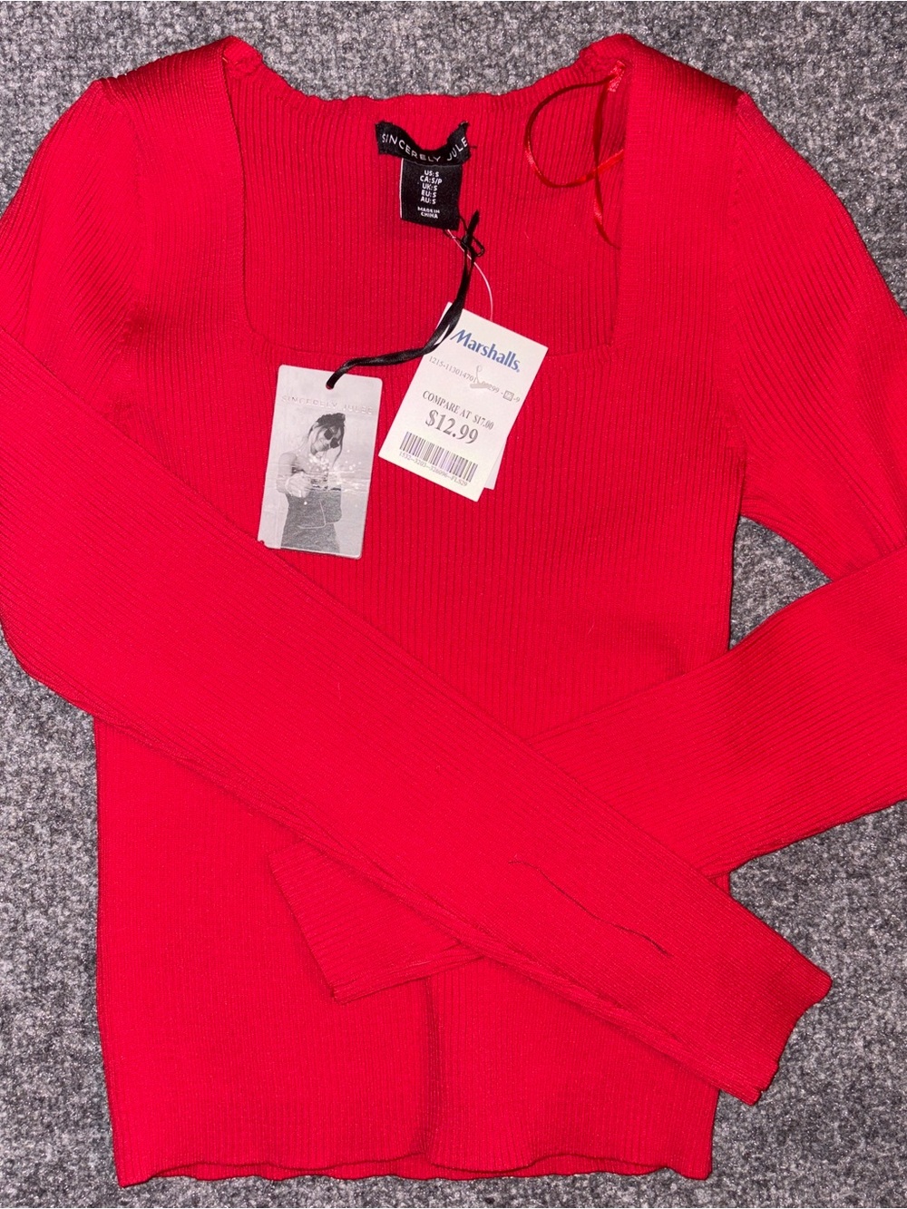 Red Ribbed Sleeve Top